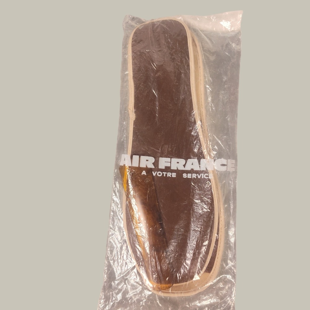 Vintage Air France Airline Travel Slippers New Sealed Brown Tan Collectible